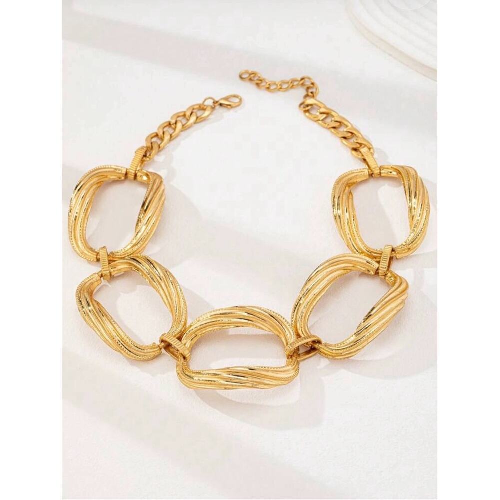 Anthropologie Gold Plated Stainless Steel Chunky Chain Choker Statement - Picture 6 of 8